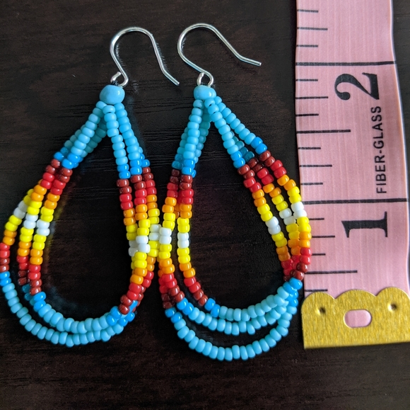 Turquoise and fire theme earrings - Picture 2 of 2